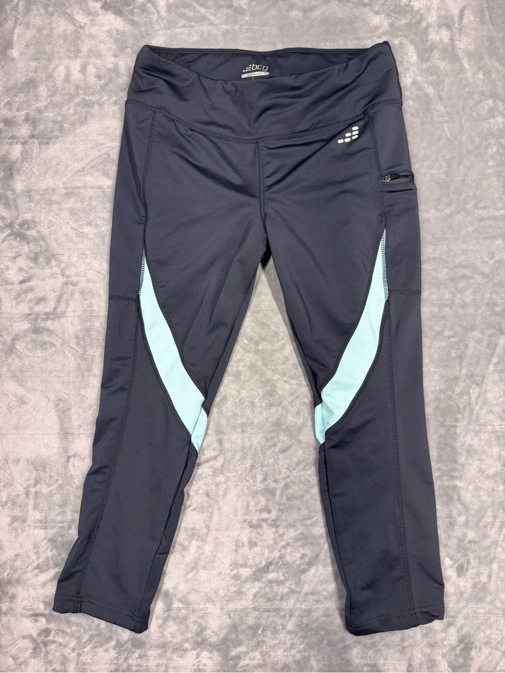 BCG Grey Cropped Leggings with Light Blue Panels